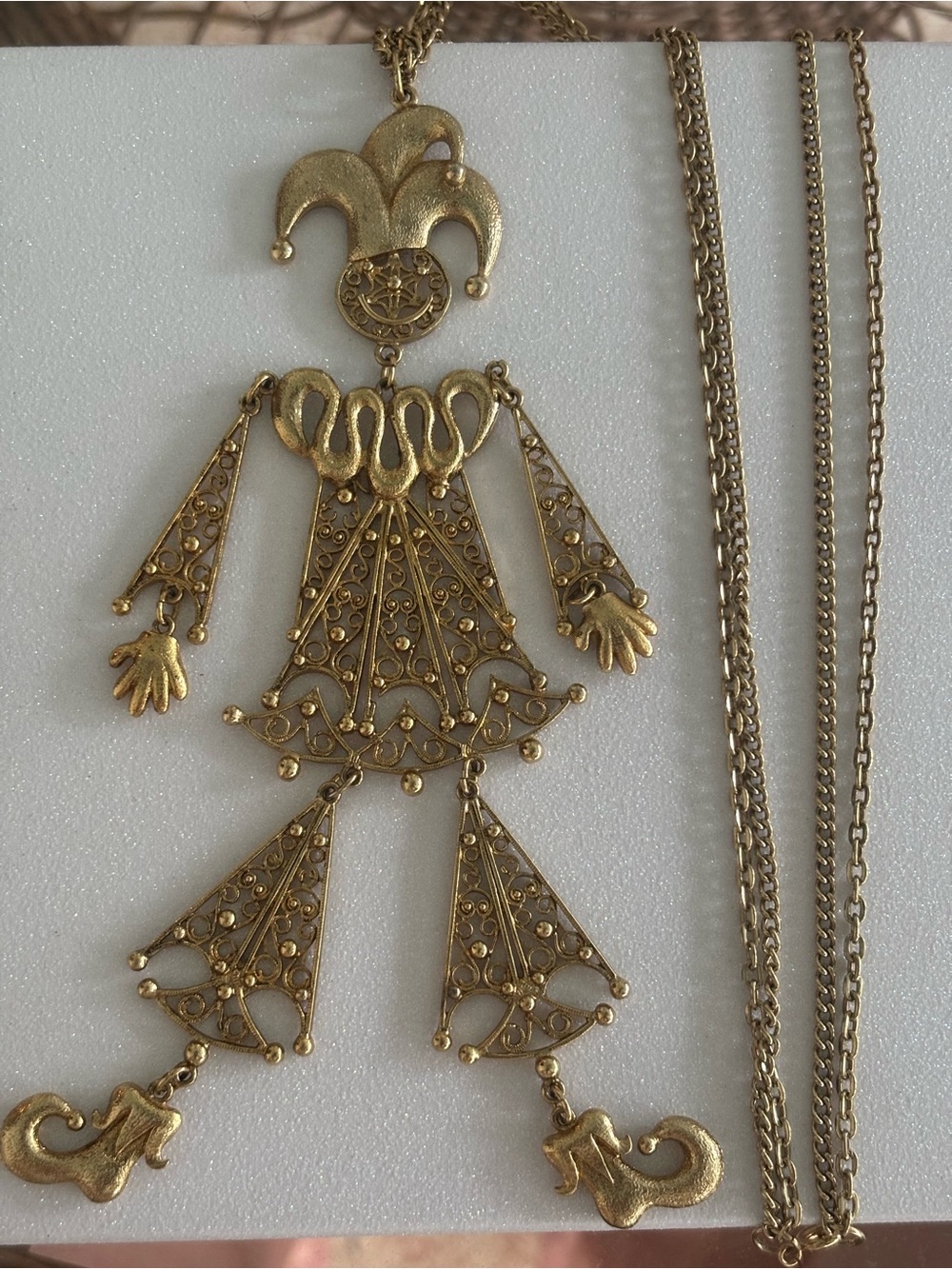 Vintage Unique Gold-Tone Moveable Clown Necklace